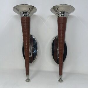 Bombay Co Chrome Leather Wall Sconces Pair Modern Regency India Vintage 150026